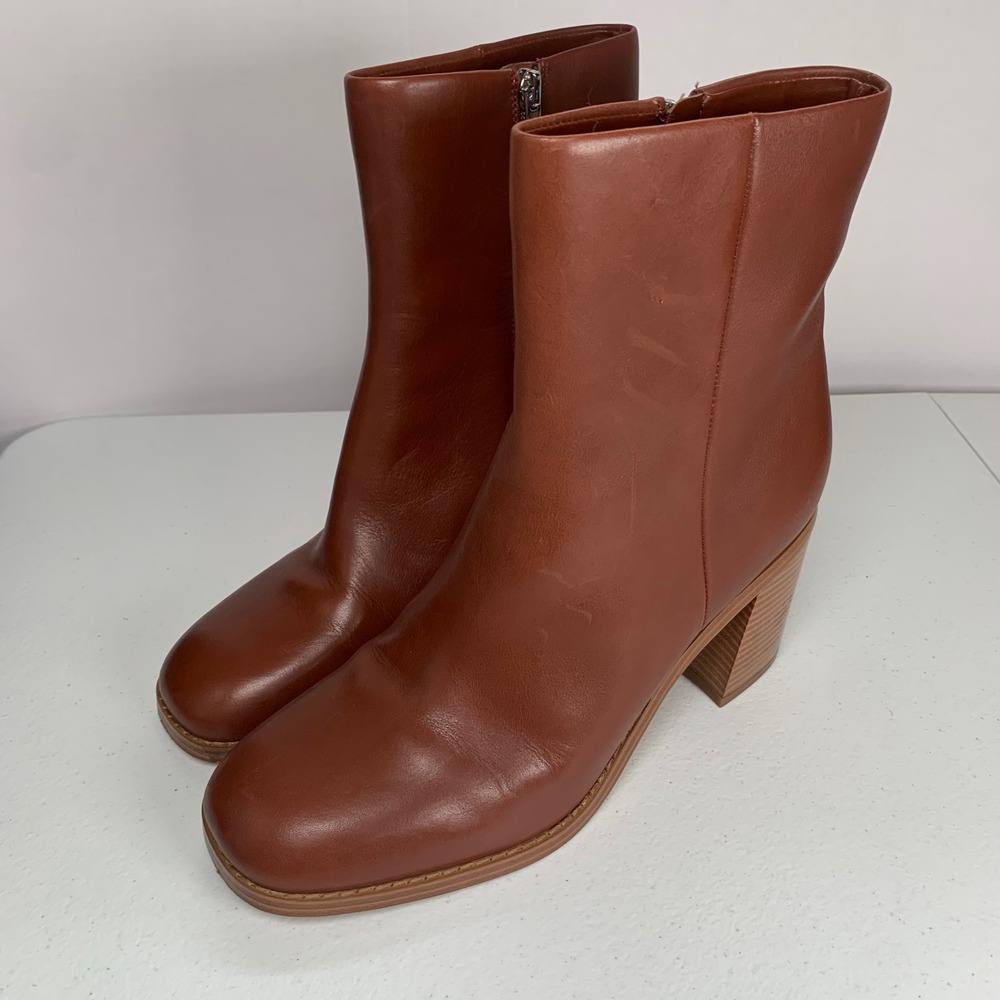 Marc Fisher Lysia Brown Leather Ankle Boots Size 11 - Picture 5 of 10